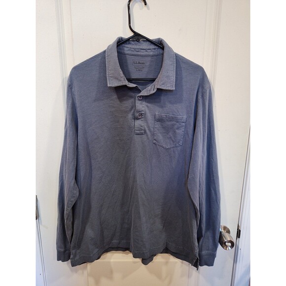Men's L.L. Bean Slightly Fitted Long Sleeve Polo Blue Large - Picture 2 of 6